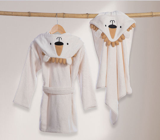 Nef-Nef Homeware Kids Bathrobe Jungle In Motion Ecru Hooded