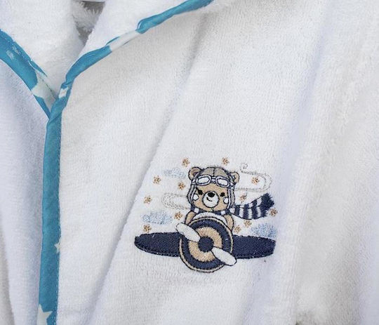 Dimcol Kids Hooded Bathrobe White-sky Blue Dimcol Kids Hooded Bathrobe White-sky Blue