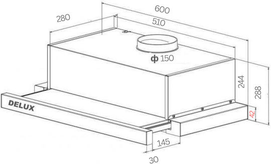 Delux Integra Max Retractable Vent Hood 60cm Black
