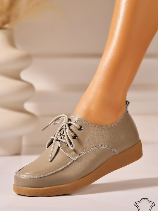 Leder Damen Oxfords in Grau Farbe