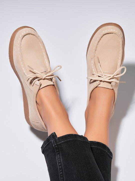 Suede Γυναικεία Oxfords σε Μπεζ Χρώμα