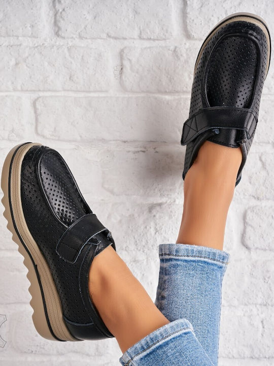 Leder Damen Oxfords in Schwarz Farbe
