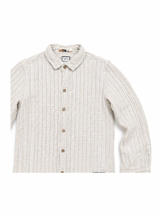 Kids Striped Short-Sleeved Linen Beige Shirt