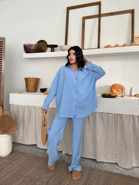 Set Albastru Pentru Femei Cu Pantaloni