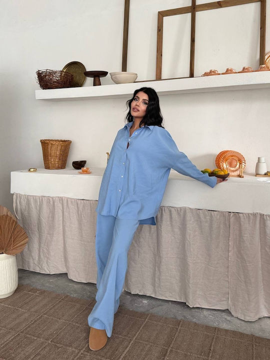 Set Albastru Pentru Femei Cu Pantaloni