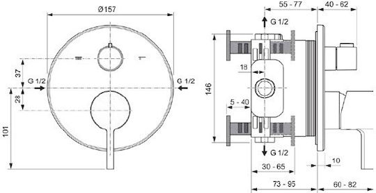 Ideal Standard Joy Σετ Μίκτης & Παροχή Εντοιχισμού για Νιπτήρα 2 Εξόδων Γκρι