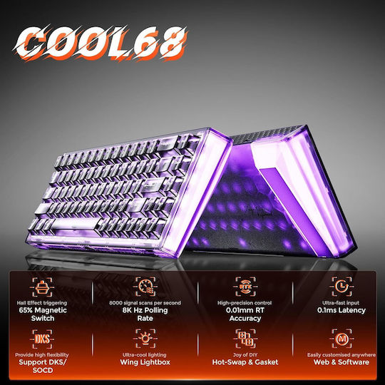 Dareu COOL68 Ηall Effect Gaming Πληκτρολόγιο 65% με Magnetic διακόπτες και RGB φωτισμό (Αγγλικό US)