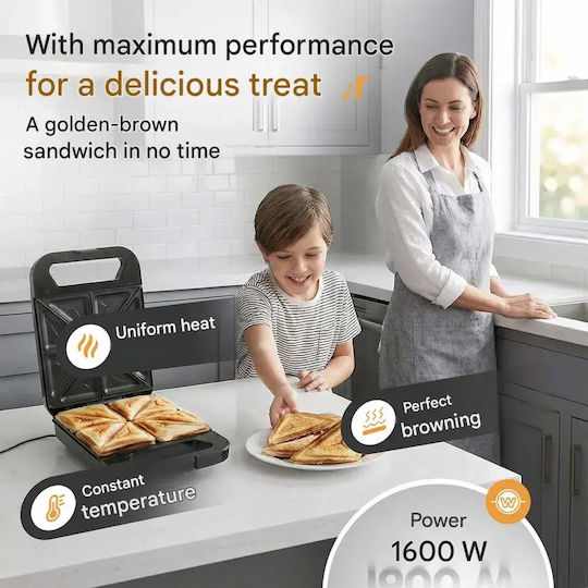 Profi Cook Τοστιέρα για 4 Τοστ 1600W Μαύρη