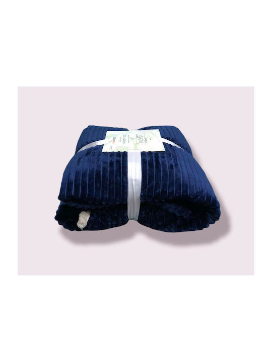 Κουβέρτα Fleece Γούνα Sherpa Υπέρδιπλη Μπλε 220×240cm – 95-103
