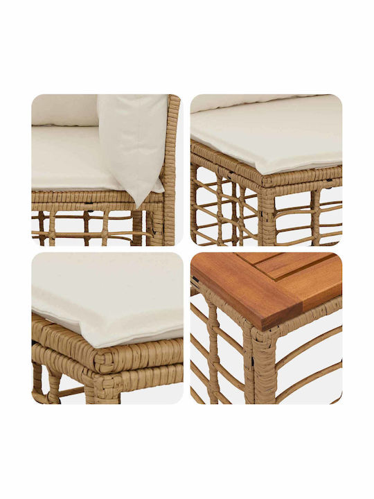 vidaXL Garden & Outdoor Furniture Sets Living Room Set 6 Pieces Natural and Cream White with Pillows