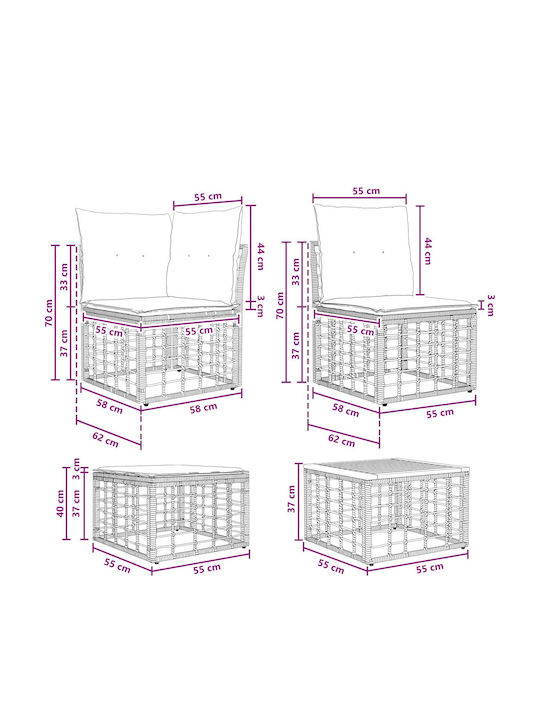 vidaXL Garden & Outdoor Furniture Sets Living Room Set 6 Pieces Natural and Cream White with Pillows