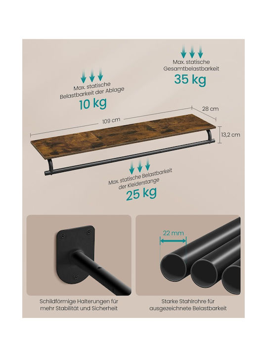 Songmics Αντικέ Κρεμάστρα Τοίχου Μεταλλική Καφέ 28x13.2x109cm