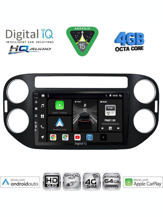Digital IQ Car Audio System for Volkswagen Tiguan 2011-2016 Bluetooth USB WiFi GPS Apple CarPlay Android Auto with 9" Touch Screen