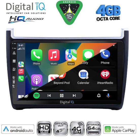 Digital IQ Ηχοσύστημα Αυτοκινήτου για Volkswagen Polo 2014-2017 (Bluetooth/USB/WiFi/GPS/Apple-Carplay/Android-Auto) με Οθόνη Αφής 9"