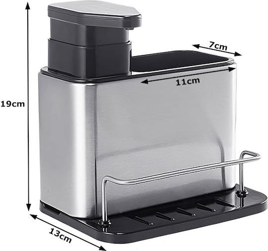 Dispenser De Bucătărie Din Oțel Inoxidabil Cu Suport Pentru Burete Gri 340ml
