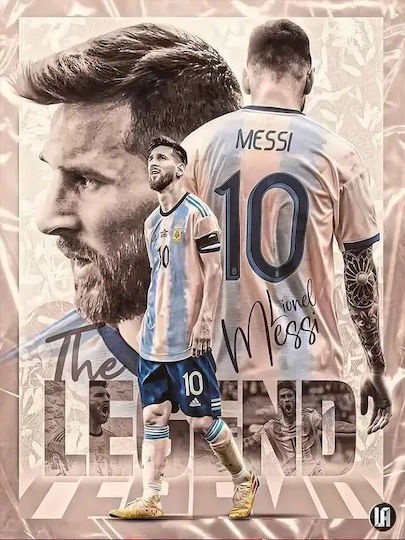 Poster Messi Sc042 40cm X 50cm Brown Wooden Frame