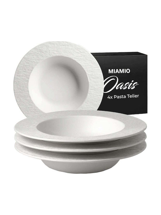 Miamio Oasis Collection Дълбока Керамична Бяла Чиния 26см 4 Бройки