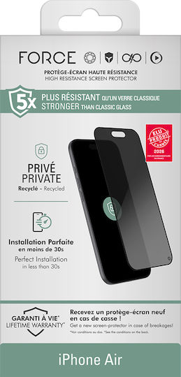 Force Glass Screen Protector iPhone Air În 2.5d Filtru Privacy Sticlă Organică Transparentă Neagră