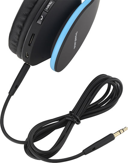 PowerLocus Wireless Wired Over Ear Headphones with Radio with 15 Hours Playing Time Blue & Black