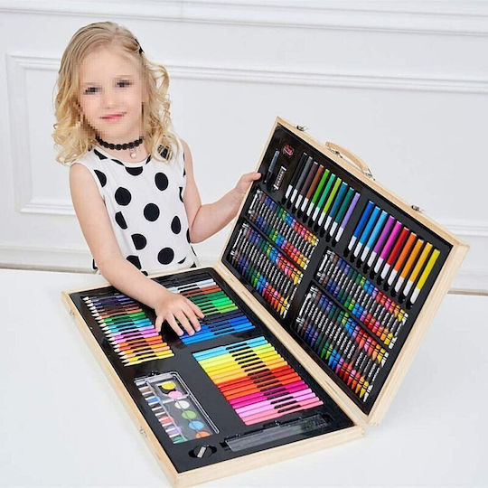 Colouring Set in Wooden Case 48x30cm 180 Pieces