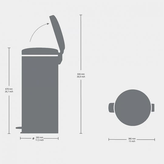 Brabantia Κάδος New Icon Απορριμμάτων από Ανοξείδωτο Ατσάλι με Πεντάλ Γκρι 30lt