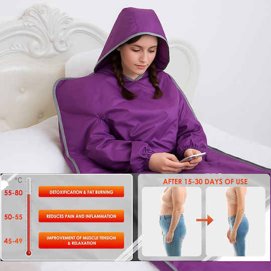Pătură Termică Tip Saună Mâneci Glugă Două Zone Infraroșu Linomag 10 Folii Împachetare Ardere Grăsimi Relaxare Detoxifiere 35°c-80°c Mov 180x80cm