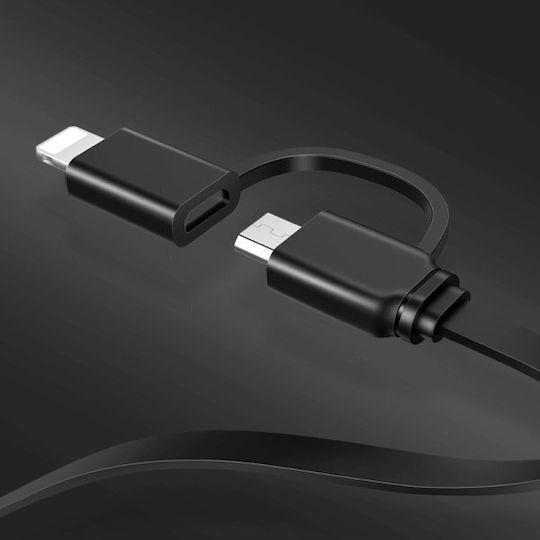 Usams Retractable USB to Lightning / micro USB Cable 2A Μαύρο 1m SJ192USB01