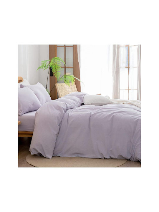 SteweHome Cotton Duvet Cover Set 180x220cm Double With Pillowcase Ecru