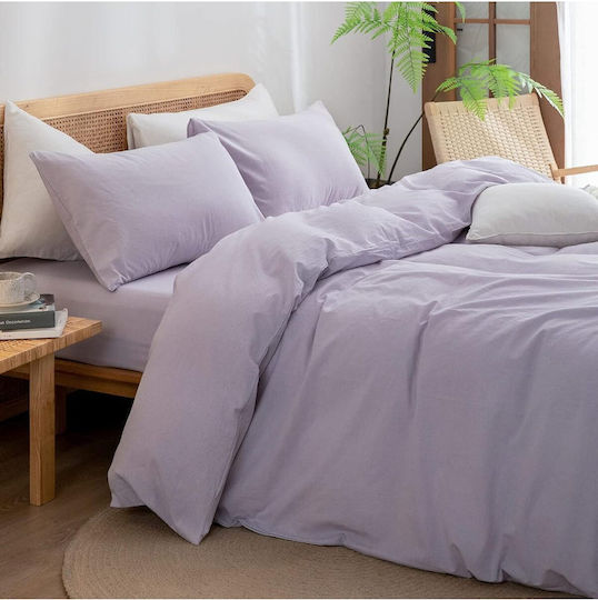 SteweHome Cotton Duvet Cover Set 180x220cm Double With Pillowcase Ecru