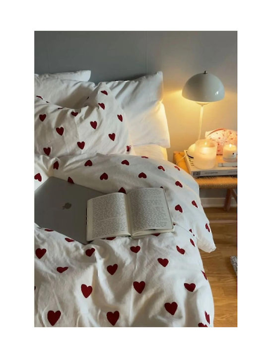 SteweHome Cotton Duvet Cover Set 200x220cm Double With 2 Pillowcases Red