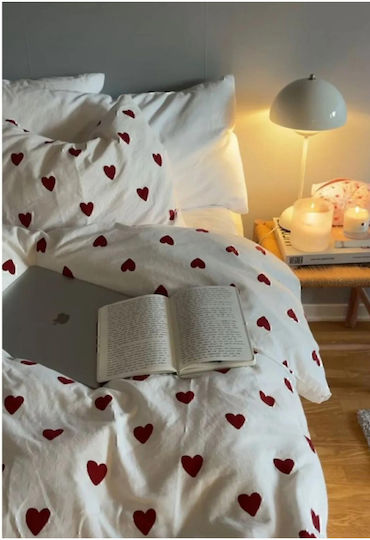 SteweHome Cotton Duvet Cover Set 200x220cm Double With 2 Pillowcases Red