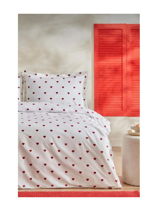 SteweHome Cotton Duvet Cover Set 200x200cm Double With 2 Pillowcases Red