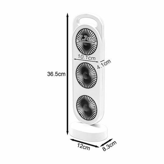 Rechargeable Triple Table Fan 5v 3w 3 Speeds 120x83x365mm White-Black S31