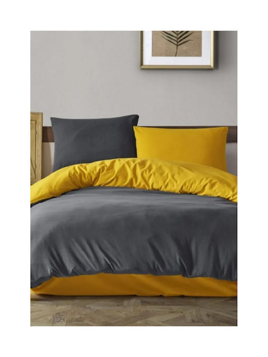 SteweHome Cotton Duvet Cover Set 200x200cm Double With 2 Pillowcases Yellow