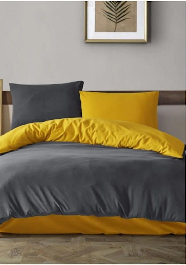 SteweHome Cotton Duvet Cover Set 200x200cm Double With 2 Pillowcases Yellow