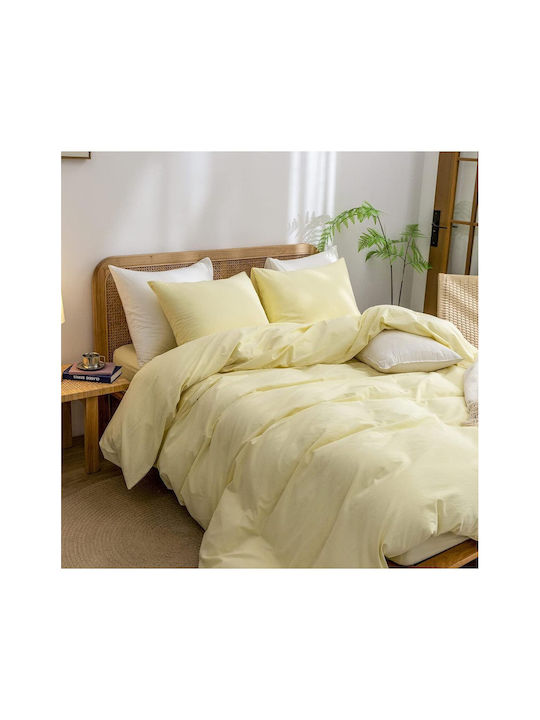 SteweHome Cotton Duvet Cover Set 180x220cm Double With Pillowcase Ecru