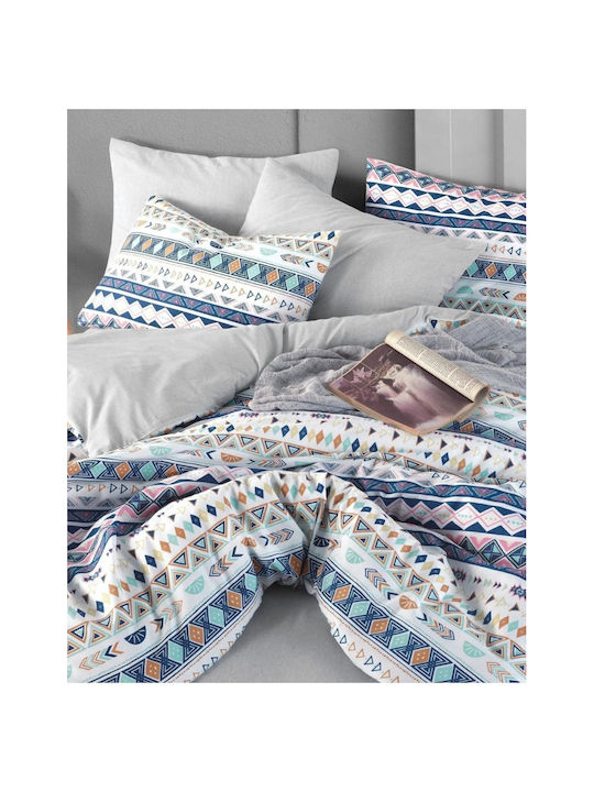 SteweHome Cotton Duvet Cover Set 200x200cm Double With 2 Pillowcases Blue