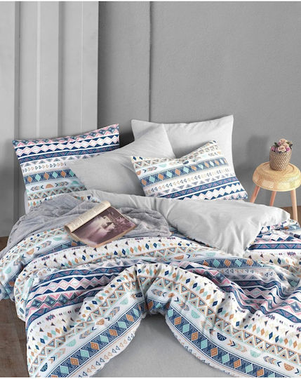 SteweHome Σετ Παπλωματοθήκη Βαμβακερή 200x200cm Διπλή με 2 Μαξιλαροθήκες Μπλε