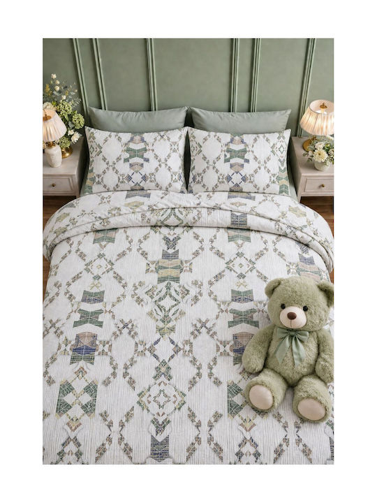 SteweHome Cotton Duvet Cover Set 200x220cm Double With 2 Pillowcases Green