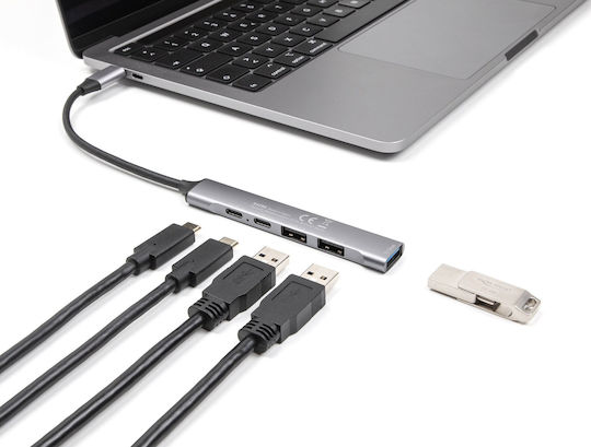 DeLock Hub 5 Porturi USB 3.2 cu Conectare USB-A / USB-C Gri