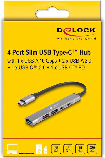 DeLock Hub 5 Porturi USB 3.2 cu Conectare USB-A / USB-C Gri
