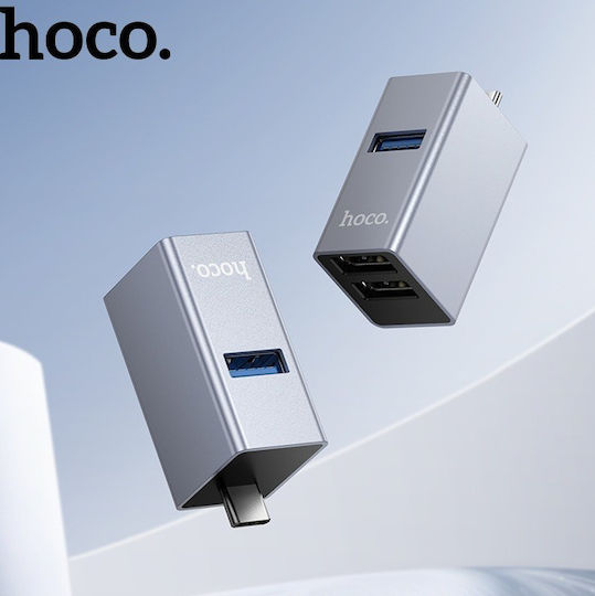 Hoco USB-Hub mit 3 Anschlüssen USB 3.0 mit USB-C Verbindung Grau