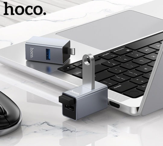Hoco USB-Hub mit 3 Anschlüssen USB 3.0 mit USB-C Verbindung Grau