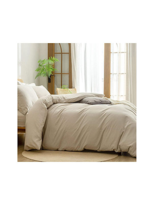 SteweHome Cotton Duvet Cover Set 180x220cm Double With Pillowcase Ecru