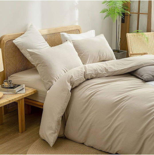 SteweHome Cotton Duvet Cover Set 180x220cm Double With Pillowcase Ecru