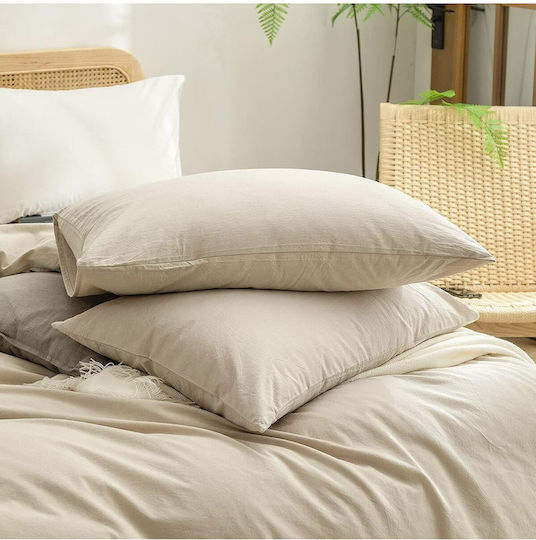 SteweHome Cotton Duvet Cover Set 180x220cm Double With Pillowcase Ecru