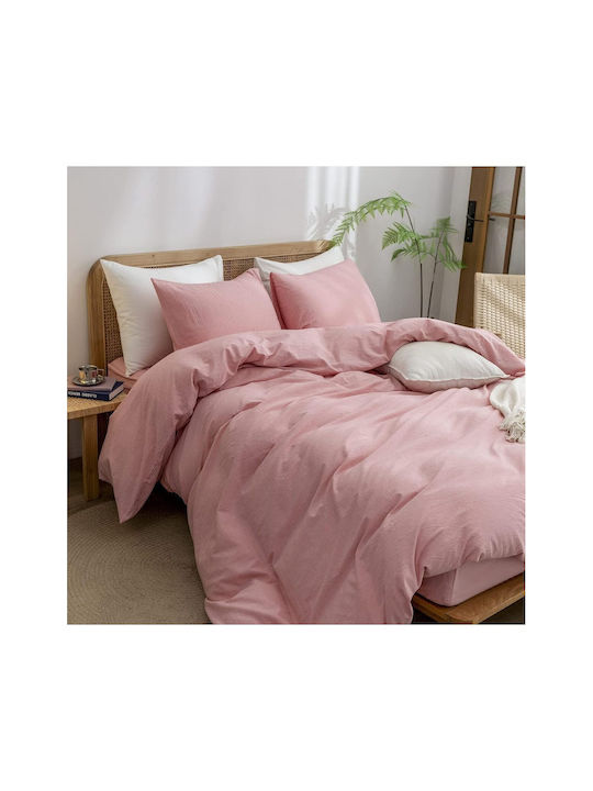SteweHome Cotton Duvet Cover Set 180x220cm Double With Pillowcase Ecru