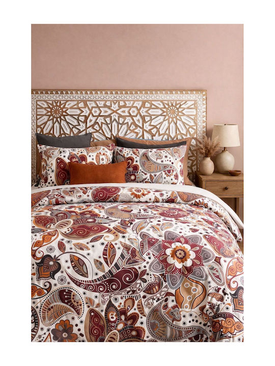 SteweHome Cotton Duvet Cover Set 200x230cm Double With 2 Pillowcases & 1 Bed Sheet Burgundy