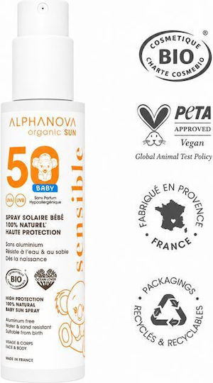 Alphanova SPF50SPF50+ Αδιάβροχο Βρεφικό Αντηλιακό Spray για Πρόσωπο & Σώμα 100ml