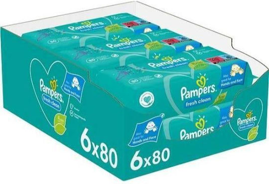 Pampers Fresh Clean Baby Feuchttücher ohne Parabene 6x80 Stück